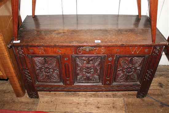 Carved panelled oak coffer